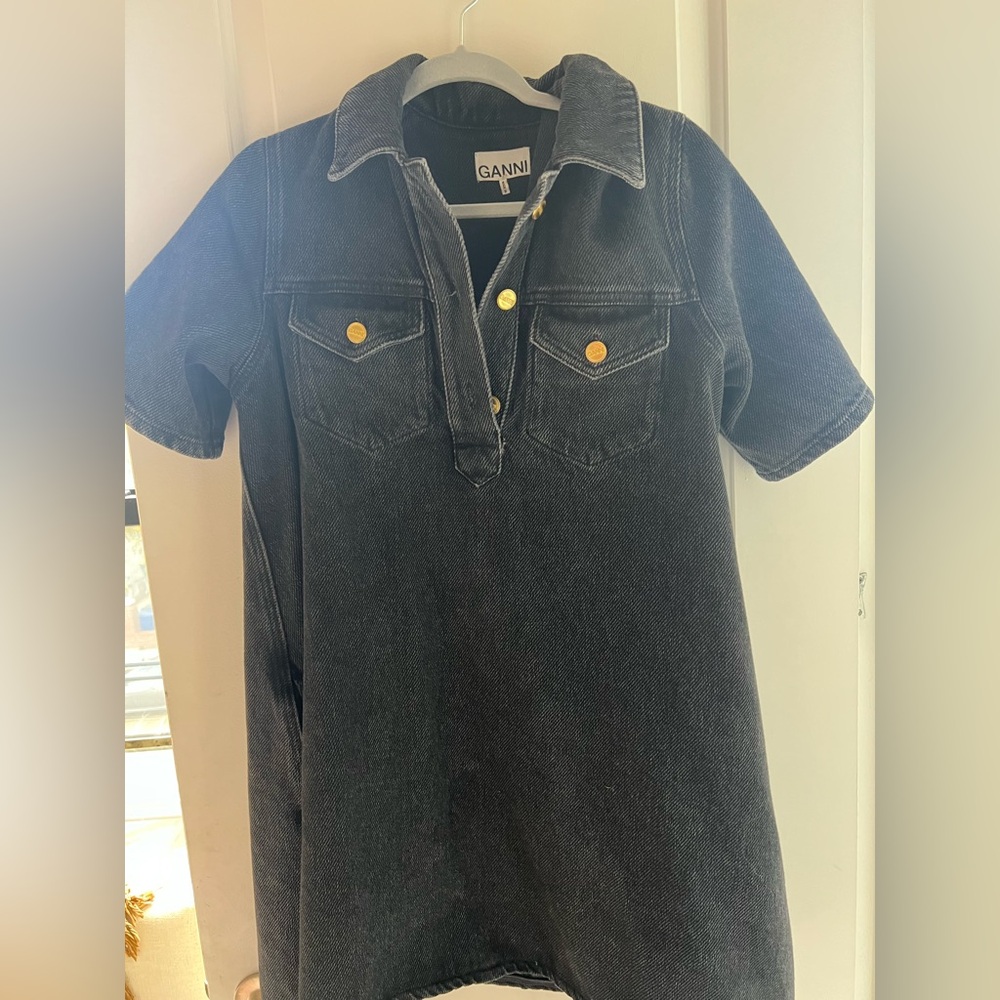 Ganni Washed Black Denim Mini Dress - Picture 3 of 6